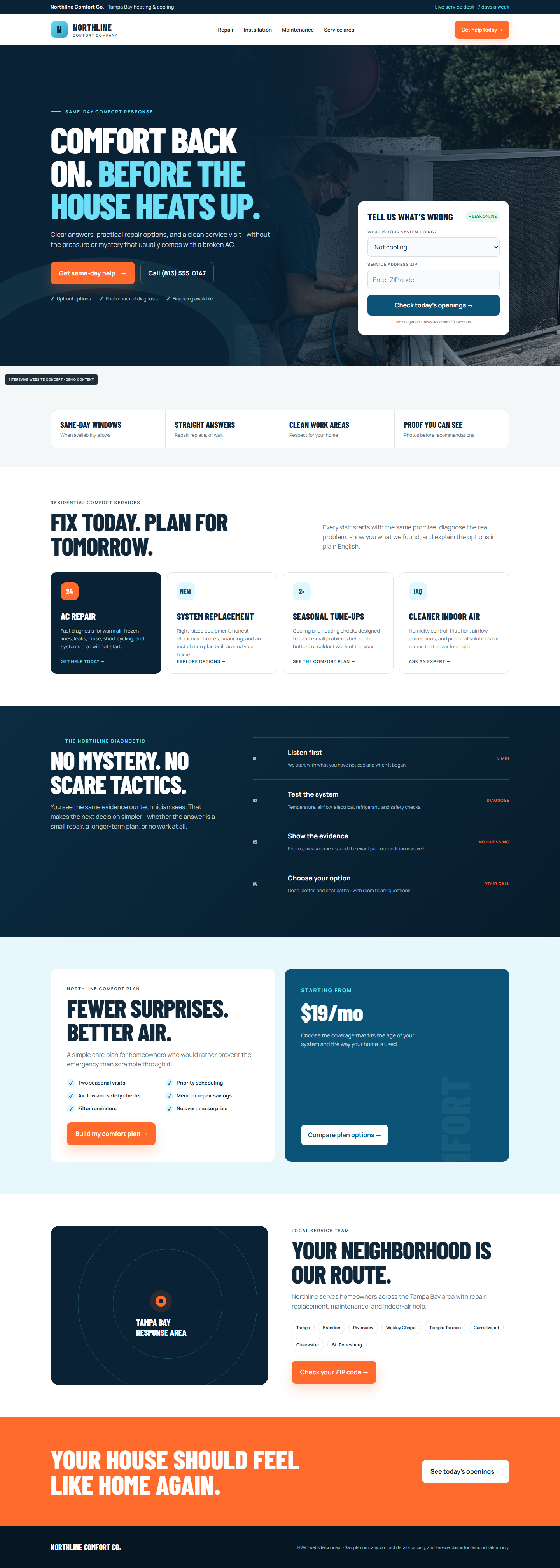 A premium HVAC website concept created from the SiteRevive build workflow