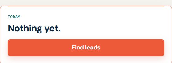The home before a search: one card, one button that says Find leads.