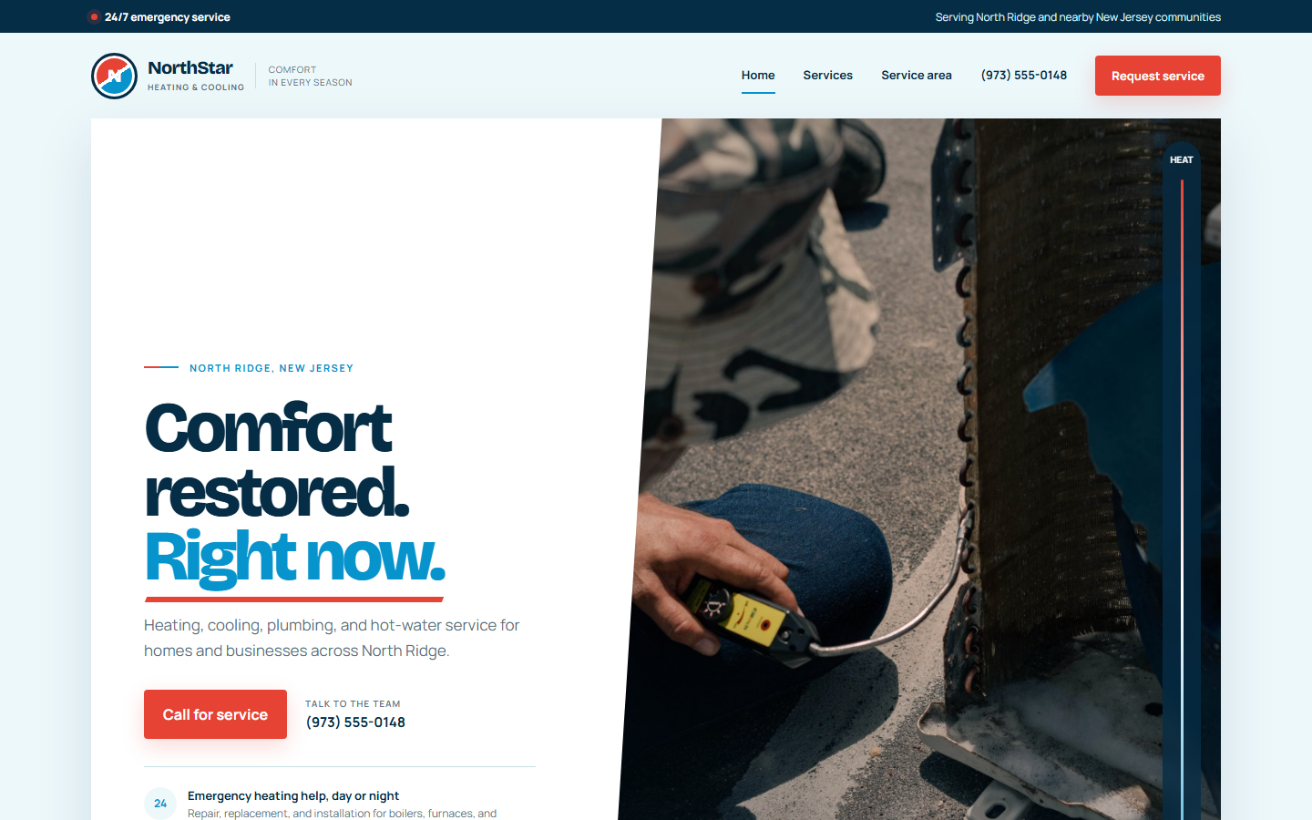 Premium SiteRevive desktop concept for the fictional NorthStar Heating and Cooling business
