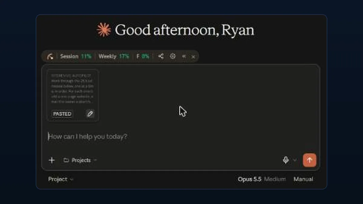 Claude chat box with the pasted SiteRevive prompt and the send button