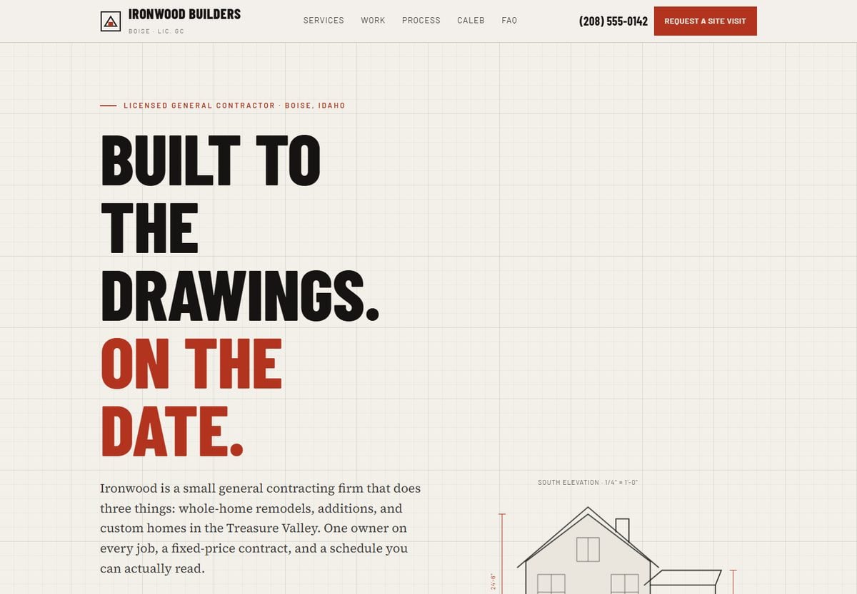 Sample website for a fictional home builder, built by AI